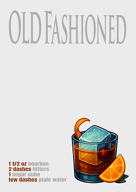 Old Fashioned Cocktail Art Print – Classic Whiskey Drink Recipe Wall Decor for Bar, Kitchen, or Lounge