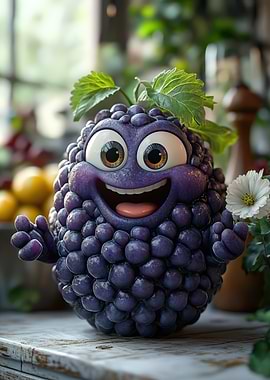 Cartoon Grape Character with Big Smile