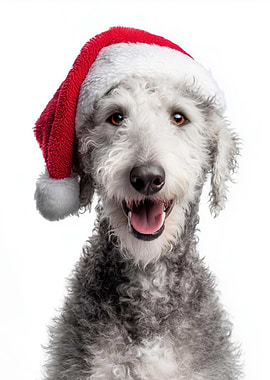 Bedlington Terrier Dog with Santa Hat