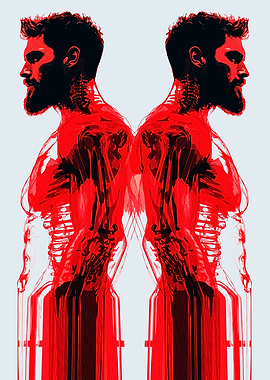 Red Anatomical Man Double Portrait