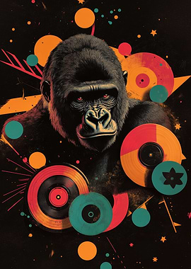 Gorilla with Records Digital Art | Gorilla Urban Jungle
