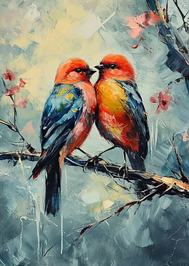 Two Birds on a Branch Painting