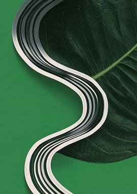 Green Leaf and Wavy Paper Art