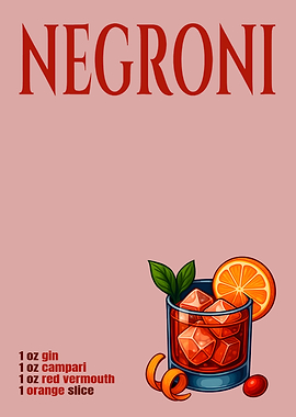 Negroni Cocktail Art Print – Bold Italian Aperitif Drink Recipe Wall Decor for Bar, Kitchen, or Lounge