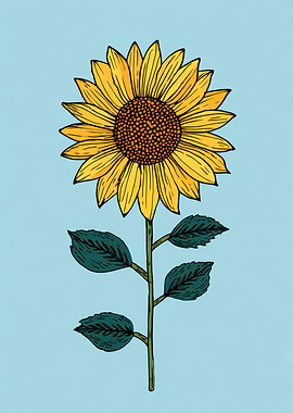 Sunflower illustration on light blue background