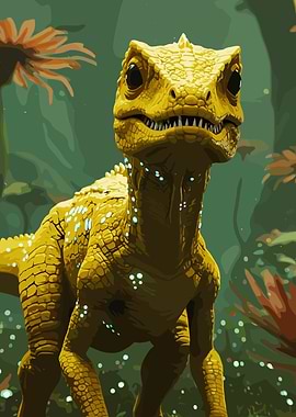 Yellow Dinosaur in a Lush Environment