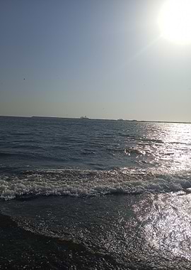 Ocean view with distant land