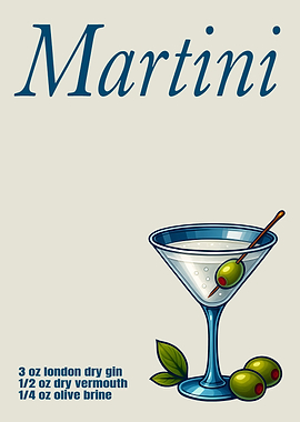 Martini Cocktail Art Print – Classic Gin or Vodka Drink Recipe Wall Decor for Bar, Kitchen, or Lounge