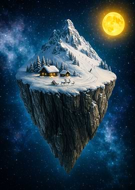 Floating Winter Island in Space