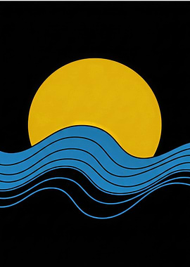 Minimalist Sun and Waves Illustration