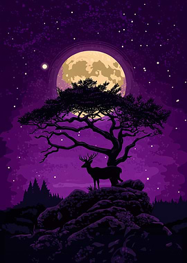 Deer silhouette under the moonlight