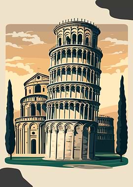 Leaning Tower of Pisa Illustration