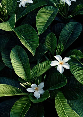 Plumeria Flowers and Leaves Painting