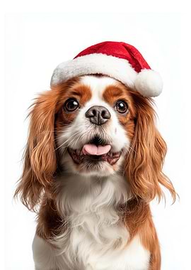 English Toy Spaniel Dog with Santa Hat