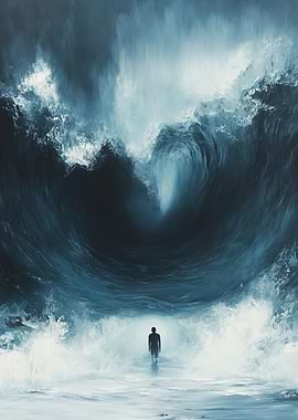 Thalassophobia: Man Facing Giant Wave Painting
