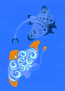 Stylized Stingrays in Blue Water