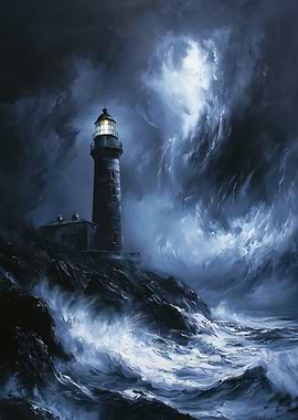 Lighthouse in Stormy Weather Painting