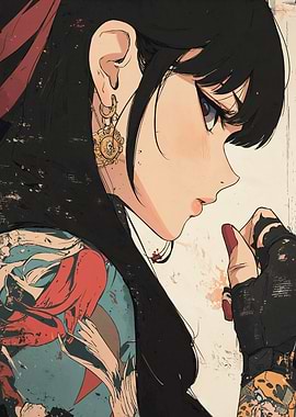 Anime Girl with Tattoos and Earring