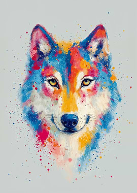 Colorful Watercolor Wolf Portrait