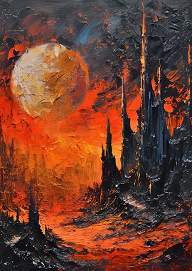 Fiery Landscape with Dark Towers