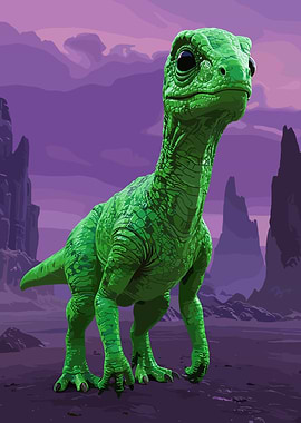 Green Dinosaur on Purple Landscape
