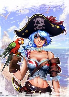 Pirate Girl with Parrot Digital Art