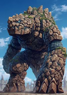 Stone Golem Fantasy Creature Illustration