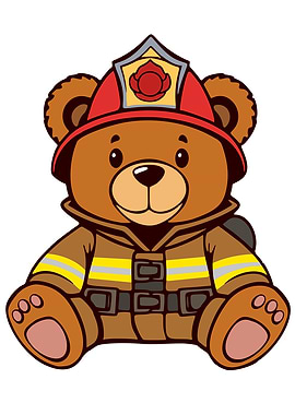 Firefighter Teddy Bear Cartoon Illustration