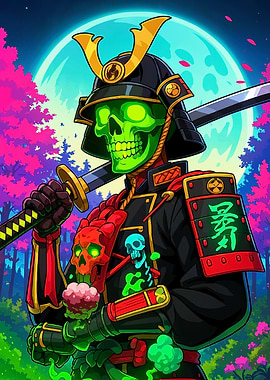 Neon Samurai Skeleton