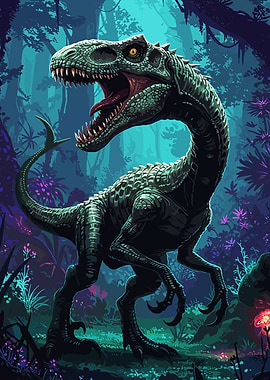 Dinosaur mutant in Jungle illustration