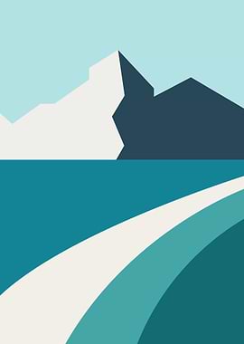 Minimalist Mountain and Ocean Landscape Art