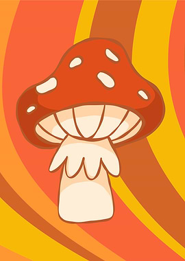 Cartoon Mushroom on Retro Background