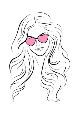 Woman with Heart Sunglasses Line Art