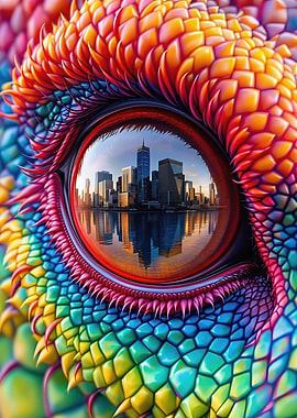 Dragon Eye Reflecting Cityscape