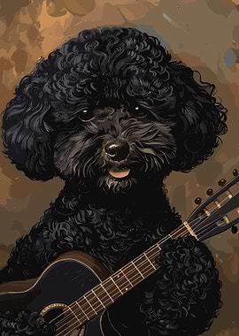 Dog playing guitar portrait