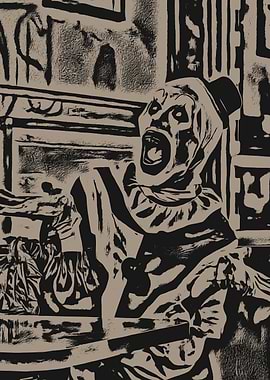 Terrifying Clown Screaming in Horror Setting