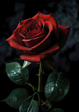 Dramatic Red Rose on Black Background