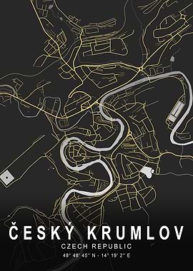 Český Krumlov Silver Map Art