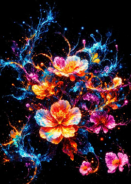 Cosmic Floral Arrangement on Black