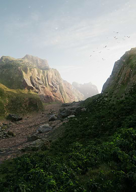 Lush Green Mountain Valley Landscape