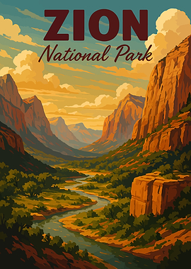 Zion National Park Landscape Illustration