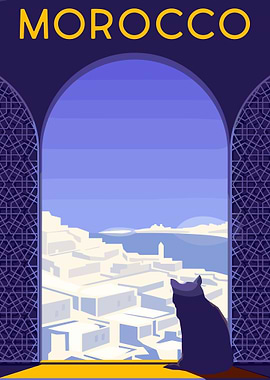Morocco Travel Poster with Cat