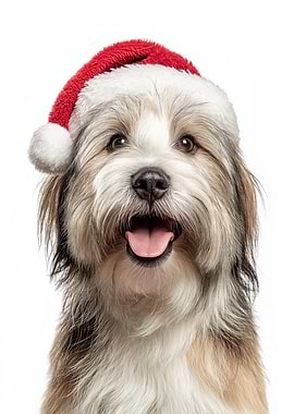 Löwchen Dog with Santa Hat Portrait