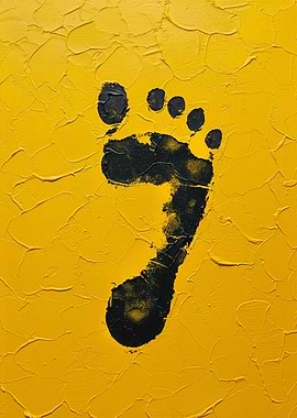 Black Footprint on Yellow Textured Background