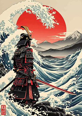 Samurai Warrior with Rising Sun