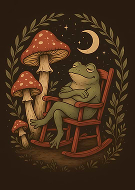 Frog in Rocking Chair Illustration Aesthetic Goblincore