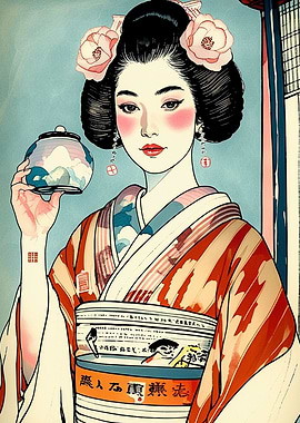 Geisha with Tea Jar Illustration