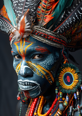 Tribal Portrait with Feathers and Paint