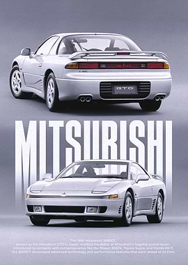 Mitsubishi 3000GT Silver Car Poster