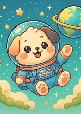 Cute Astronaut Puppy Poster – Whimsical Space Wall Art for Kids